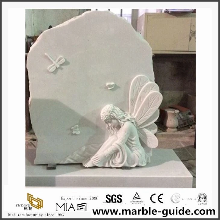Dawb Marble Monument European Style Nrog Sculptured Angel