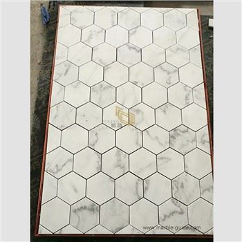 Dawb Hexagon Mosaic Chav Dej Floor Vuas